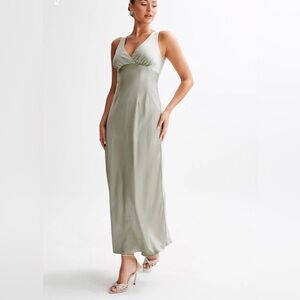 NWT Meshki Meghan Satin Maxi Dress - Sage - Bridesmaid or Wedding Guest Dress